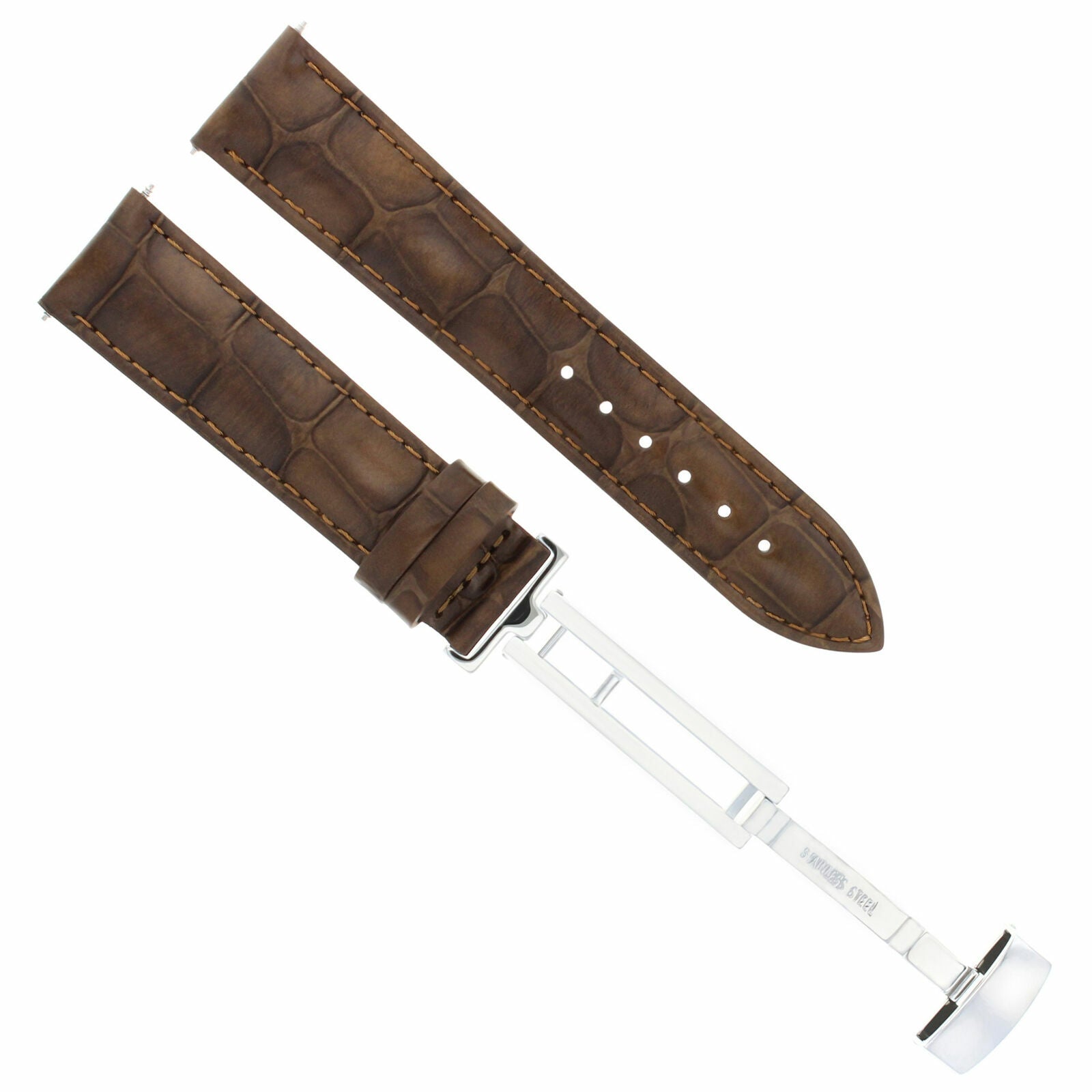 LEATHER WATCH BAND STRAP DEPLOYMENT CLASP FOR SEIKO 21MM