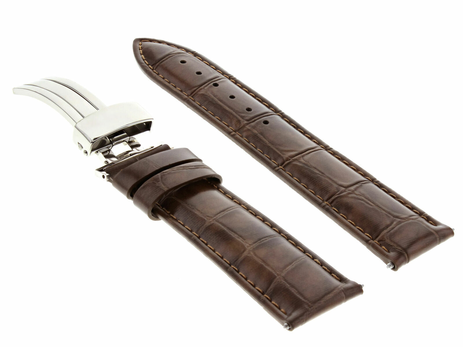 LEATHER WATCH BAND STRAP DEPLOYMENT CLASP FOR SEIKO 21MM
