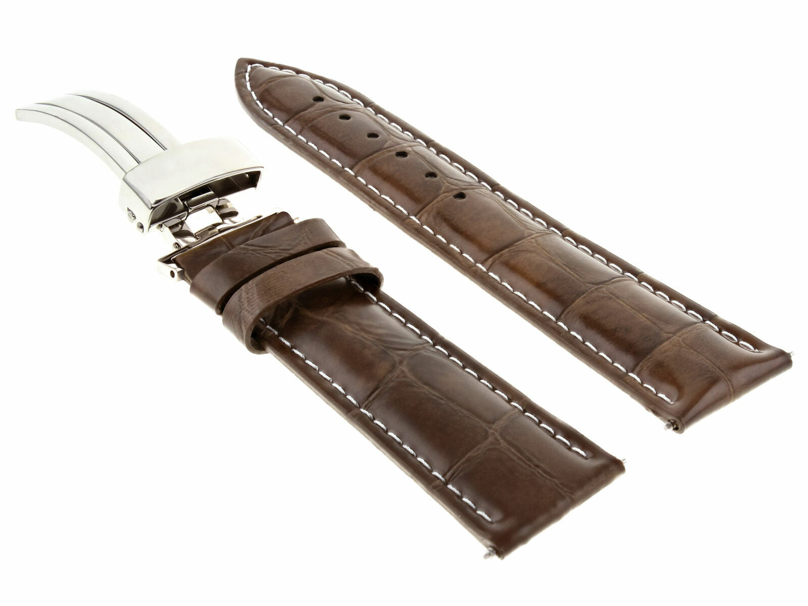 LEATHER WATCH BAND STRAP DEPLOYMENT CLASP FOR SEIKO 21MM