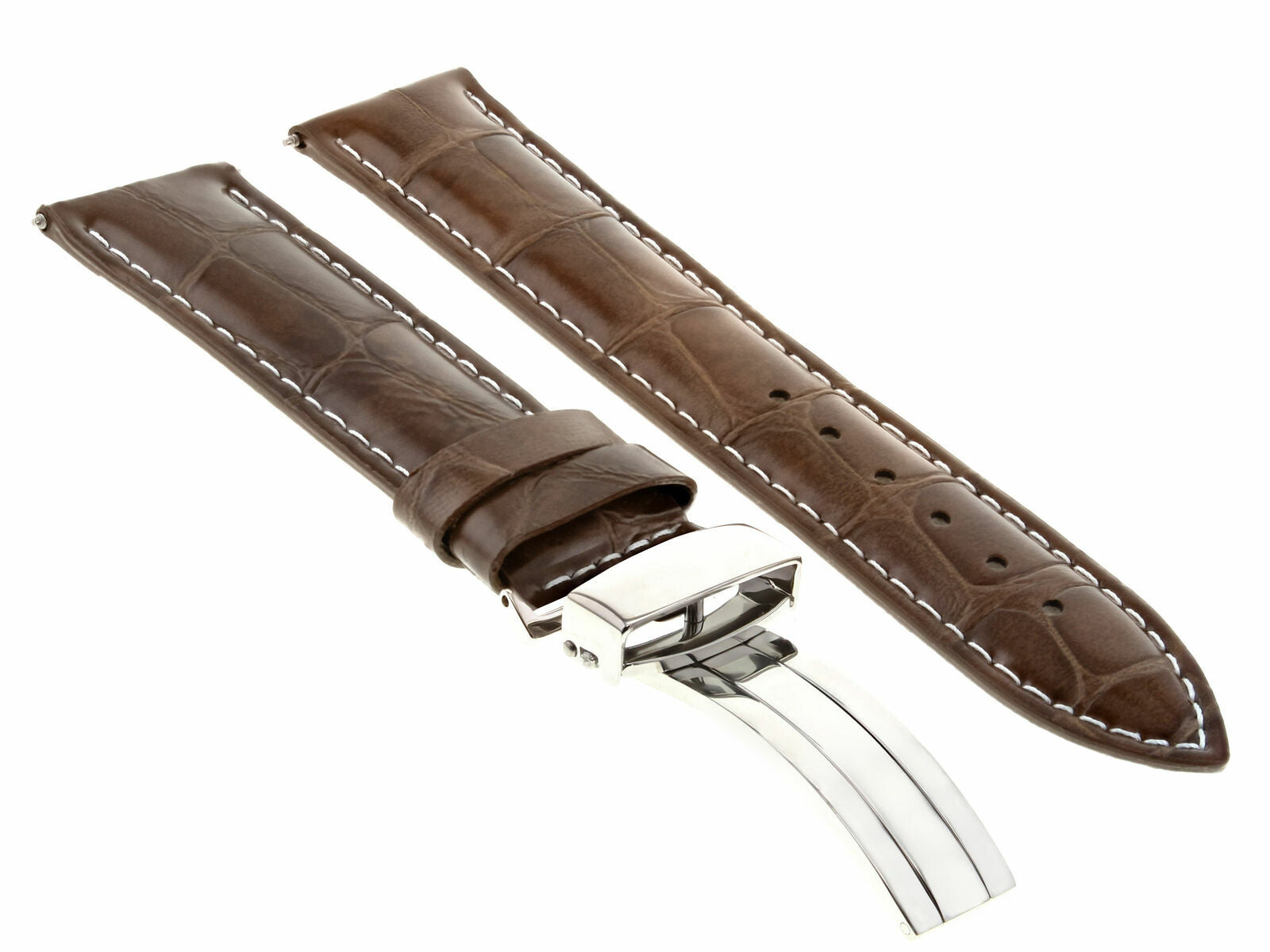 LEATHER WATCH BAND STRAP DEPLOYMENT CLASP FOR SEIKO 21MM