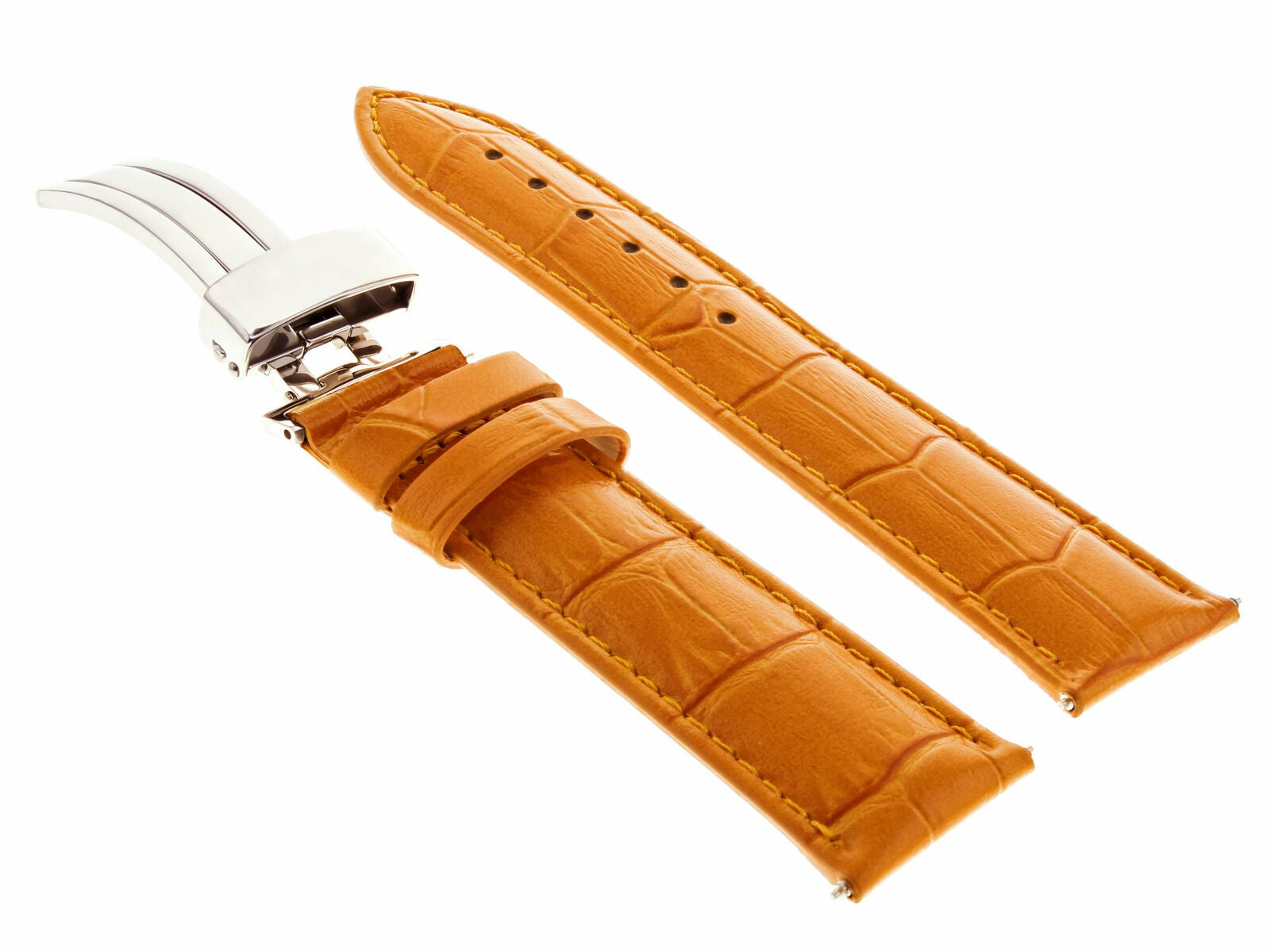LEATHER WATCH BAND STRAP DEPLOYMENT CLASP FOR SEIKO 21MM