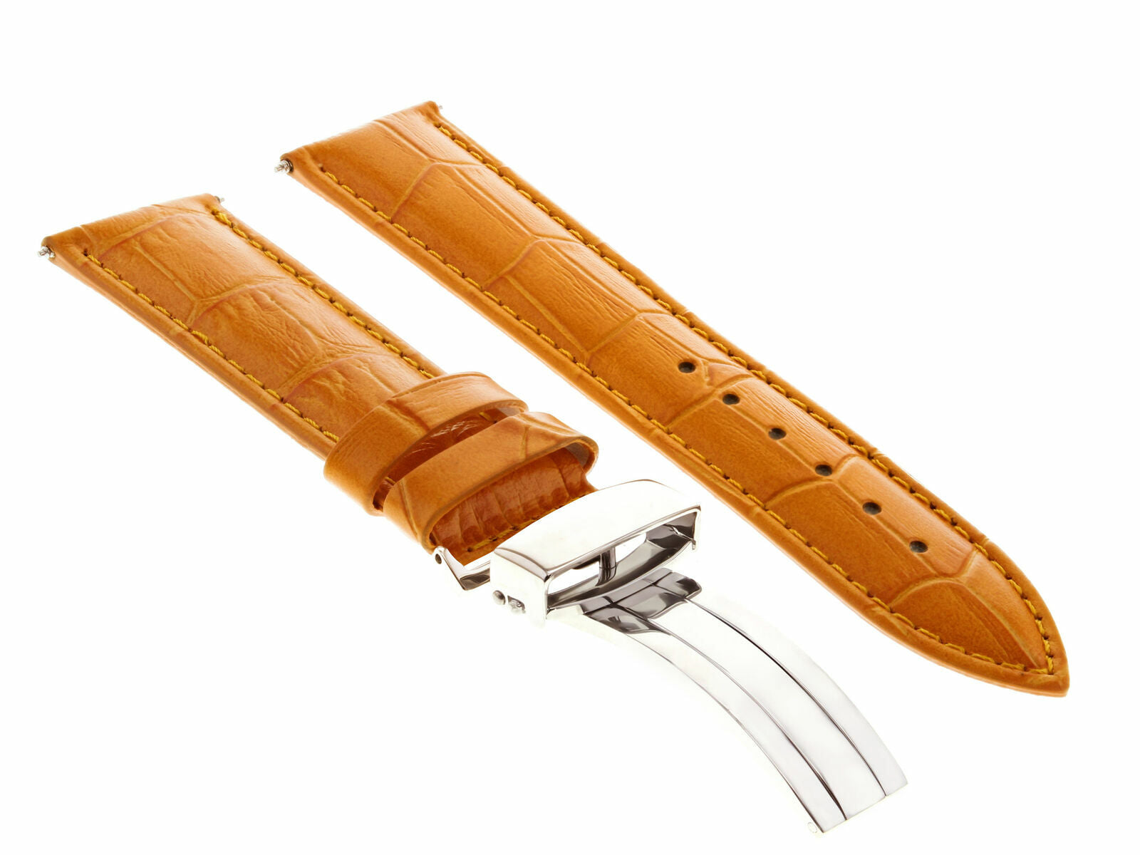 LEATHER WATCH BAND STRAP DEPLOYMENT CLASP FOR SEIKO 21MM