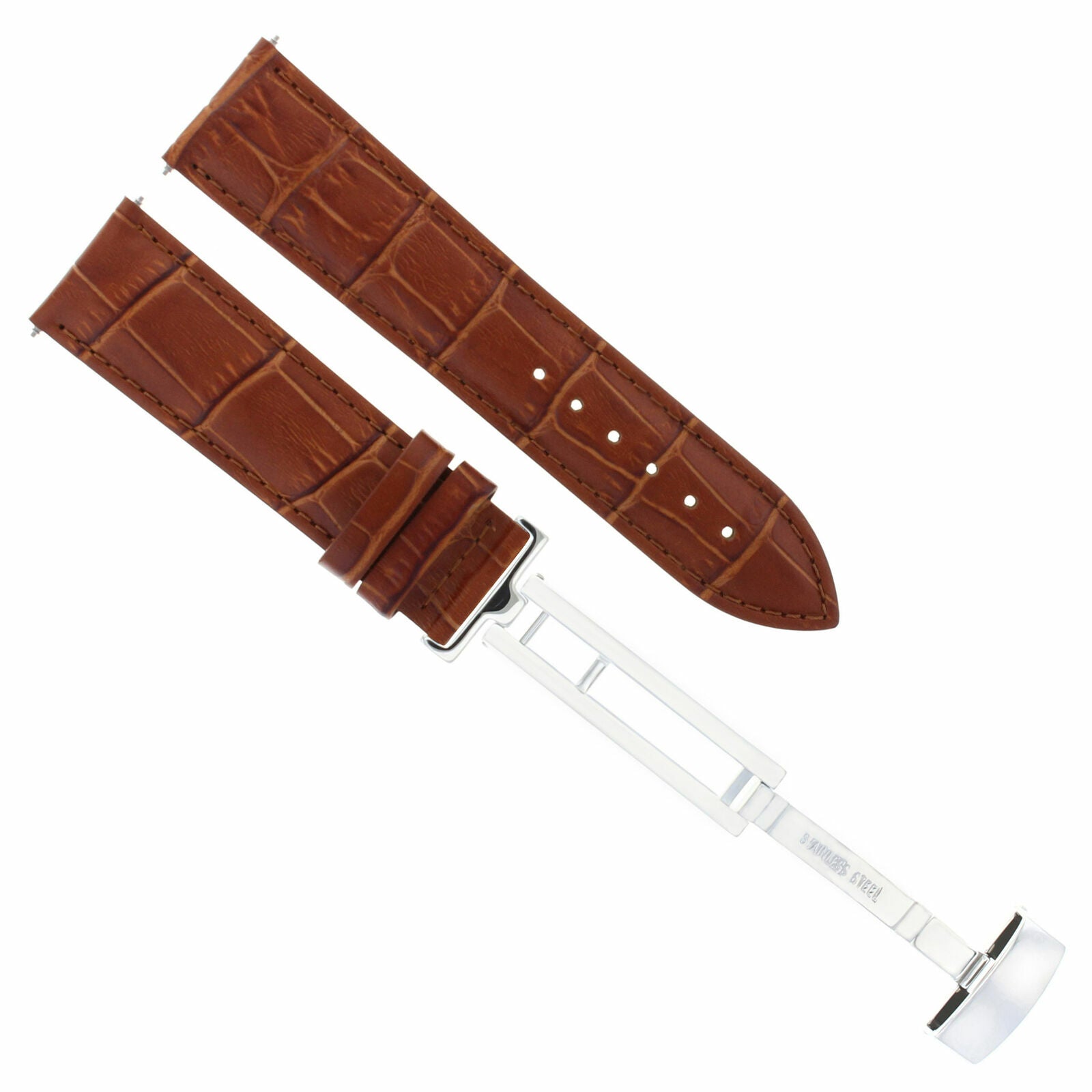 LEATHER WATCH BAND STRAP DEPLOYMENT CLASP FOR SEIKO 21MM
