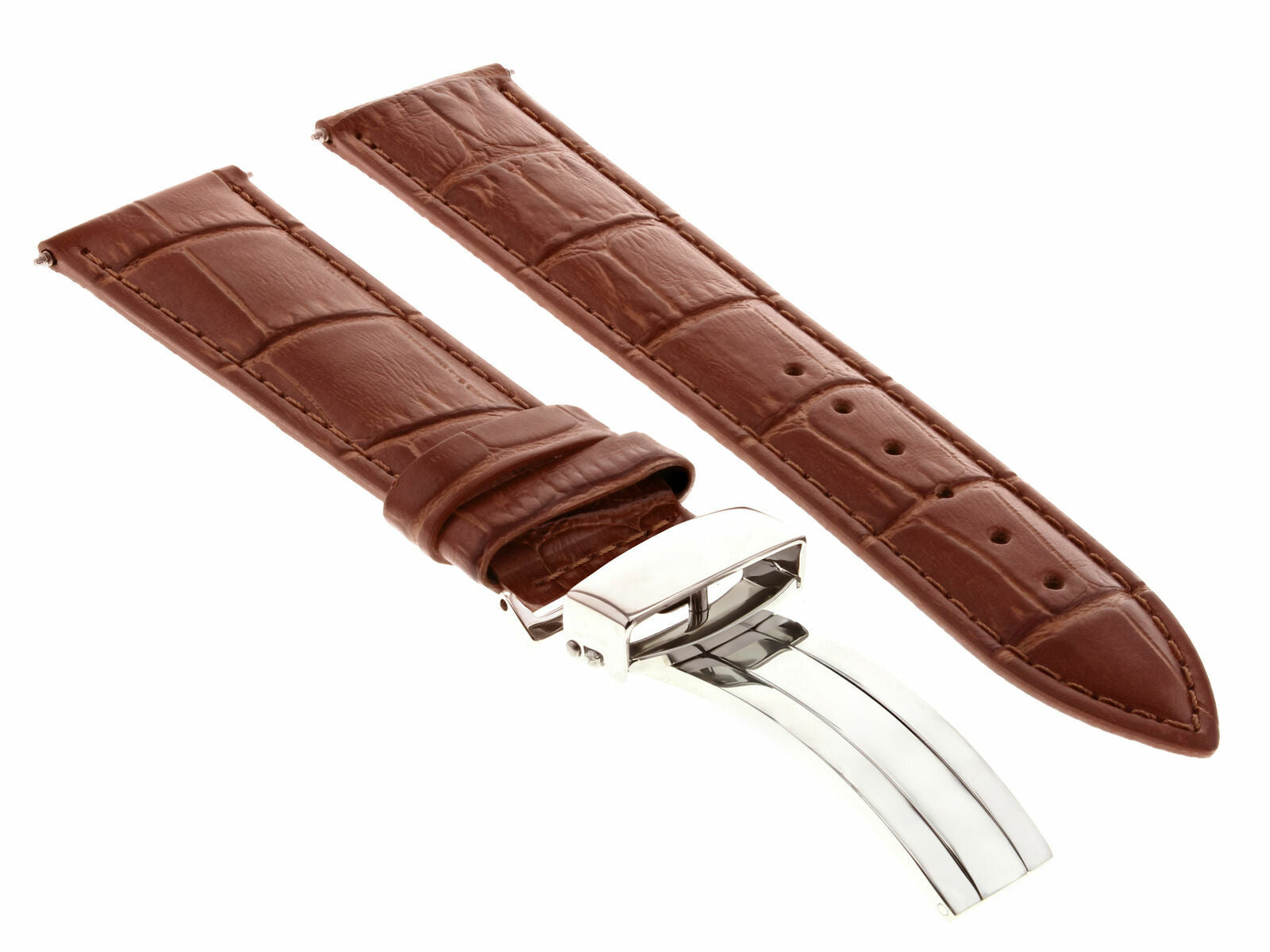 LEATHER WATCH BAND STRAP DEPLOYMENT CLASP FOR SEIKO 21MM