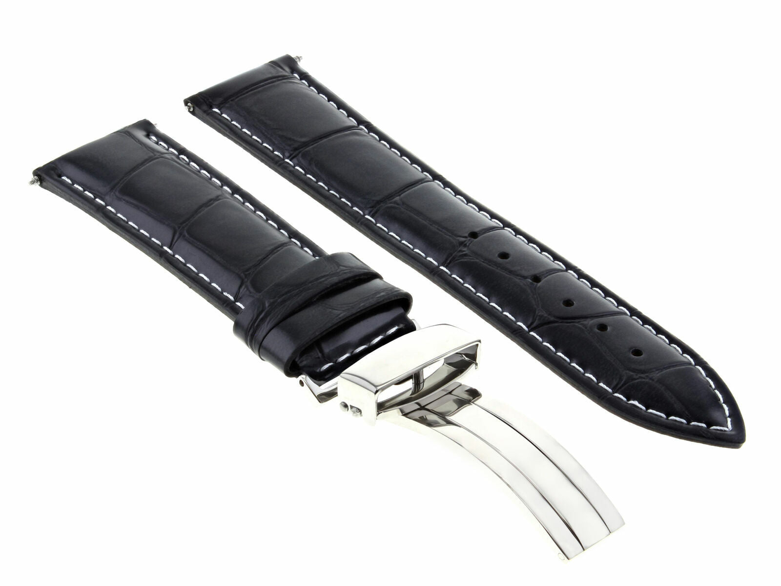 LEATHER WATCH BAND STRAP DEPLOYMENT CLASP FOR SEIKO 24MM