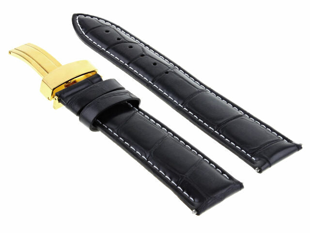 17MM-24MM REPLACEMENT LEATHER WATCH BAND STRAP WITH CLASP FOR BAUME MERCIER GOLD