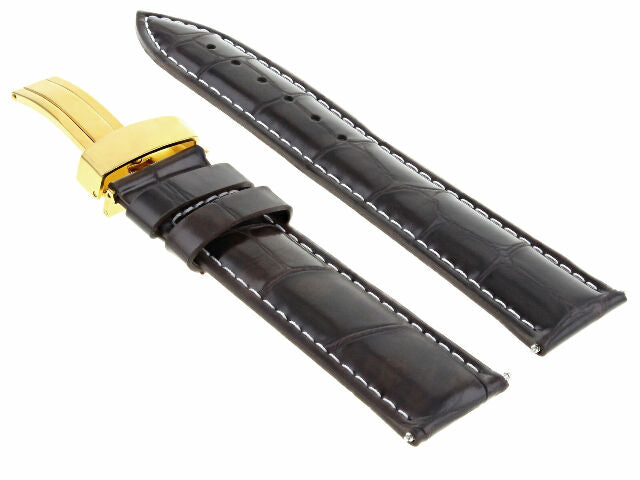 17MM-24MM REPLACEMENT LEATHER WATCH BAND STRAP WITH CLASP FOR BAUME MERCIER GOLD
