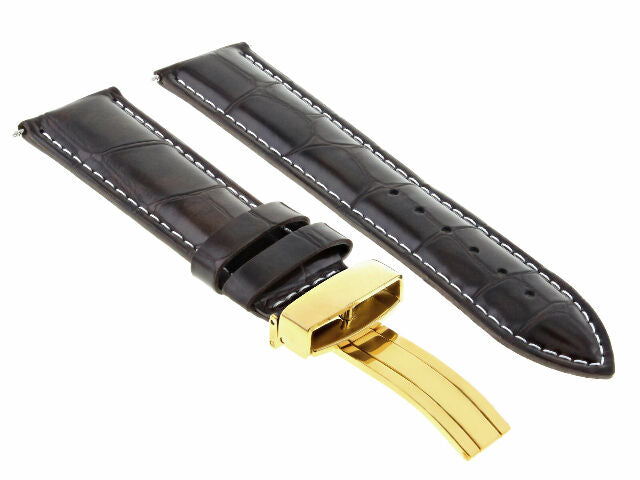 17MM-24MM REPLACEMENT LEATHER WATCH BAND STRAP WITH CLASP FOR BAUME MERCIER GOLD