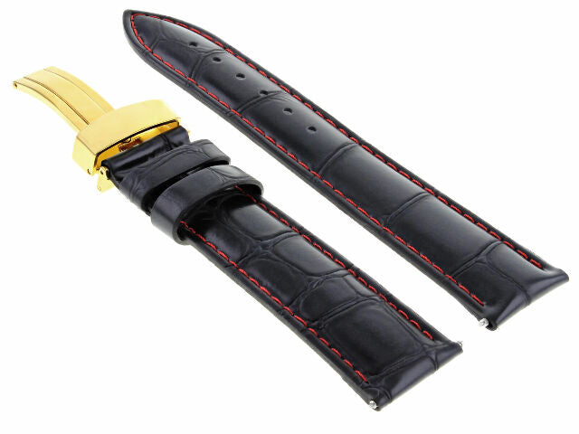 17MM-24MM REPLACEMENT LEATHER WATCH BAND STRAP WITH CLASP FOR BAUME MERCIER GOLD