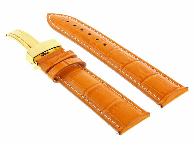 17MM-24MM REPLACEMENT LEATHER WATCH BAND STRAP WITH CLASP FOR BAUME MERCIER GOLD