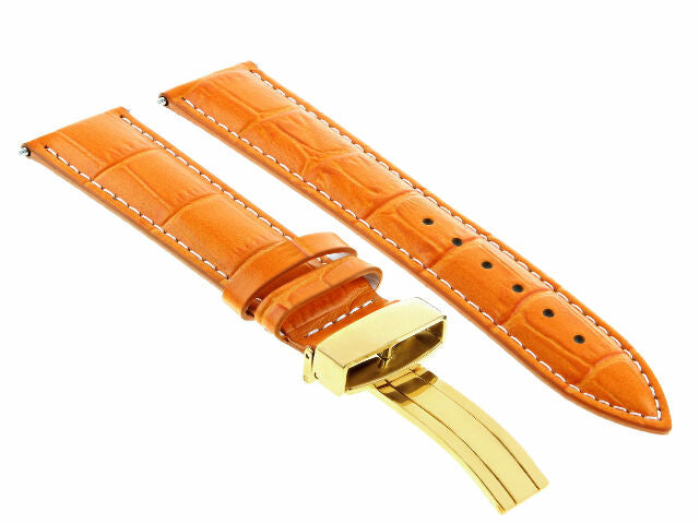 17MM-24MM REPLACEMENT LEATHER WATCH BAND STRAP WITH CLASP FOR BAUME MERCIER GOLD