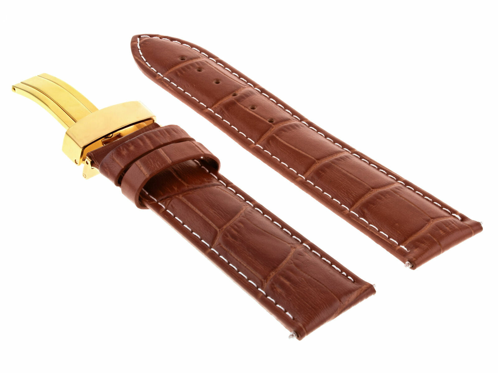 LEATHER STRAP BAND CLASP FOR BAUME MERCIER WATCH GOLD 19MM