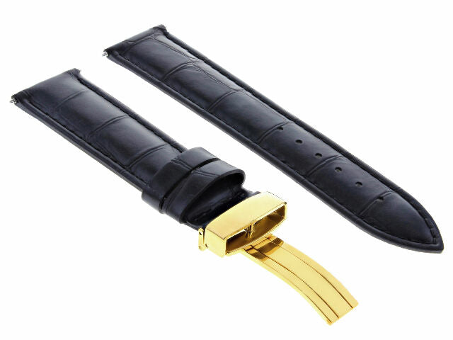 LEATHER STRAP BAND CLASP FOR BAUME MERCIER WATCH GOLD 21MM