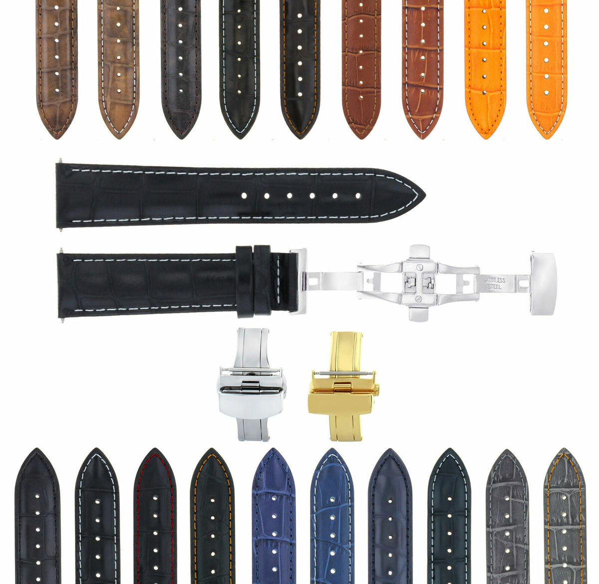 17MM-24MM REPLACEMENT LEATHER WATCH BAND STRAP WITH DEPLOYMENT CLASP FOR MOVADO