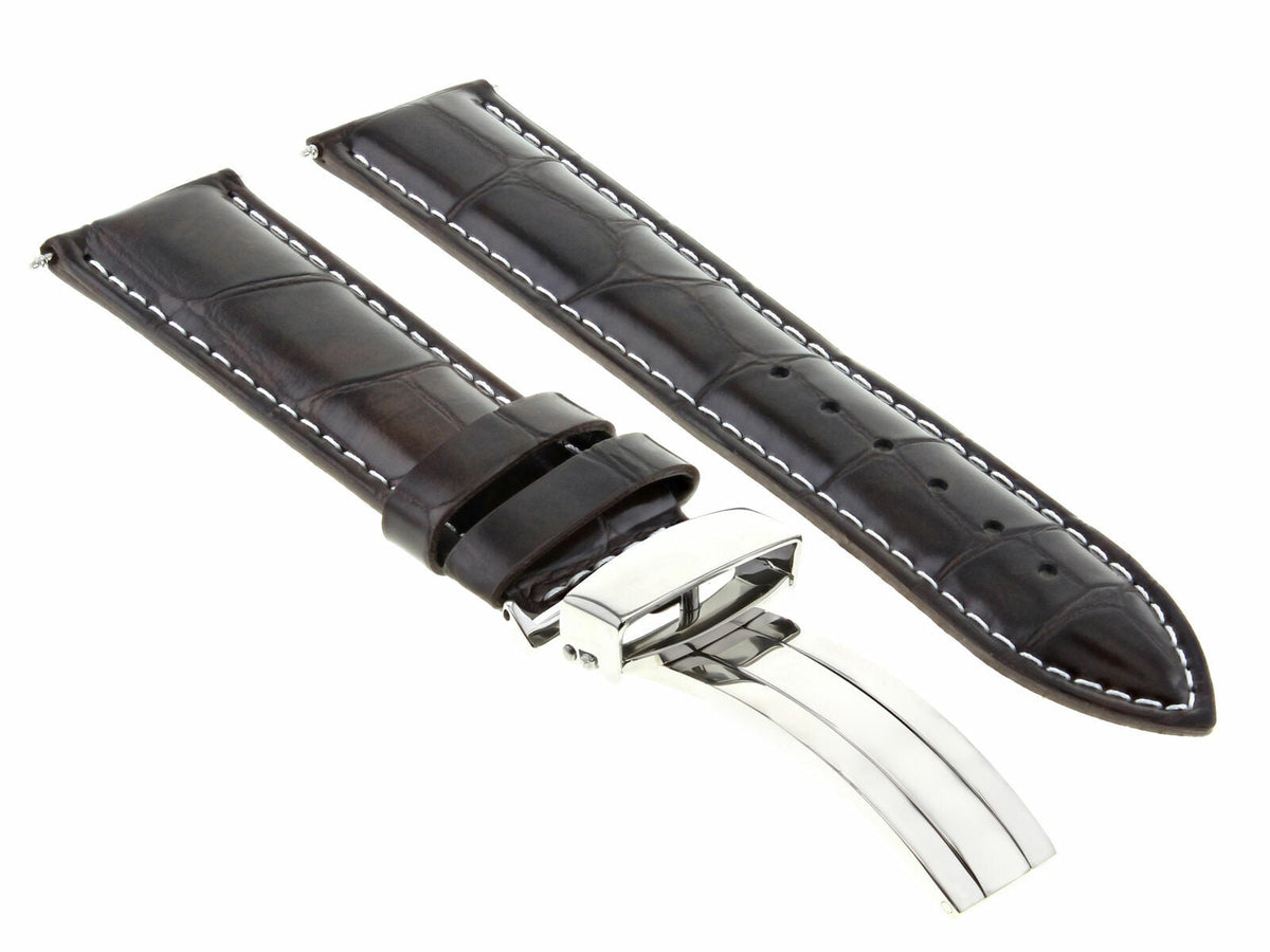 17-24MM LEATHER WATCH BAND STRAP FOR CARTIER TANK FRANCAISE DEPLOYMENT CLASP