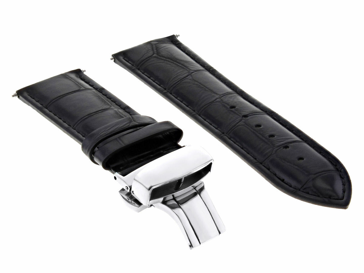 17-24MM REPLACEMENT LEATHER WATCH BAND STRAP WITH CLASP FOR JAEGER LECOULTE, Black, front view