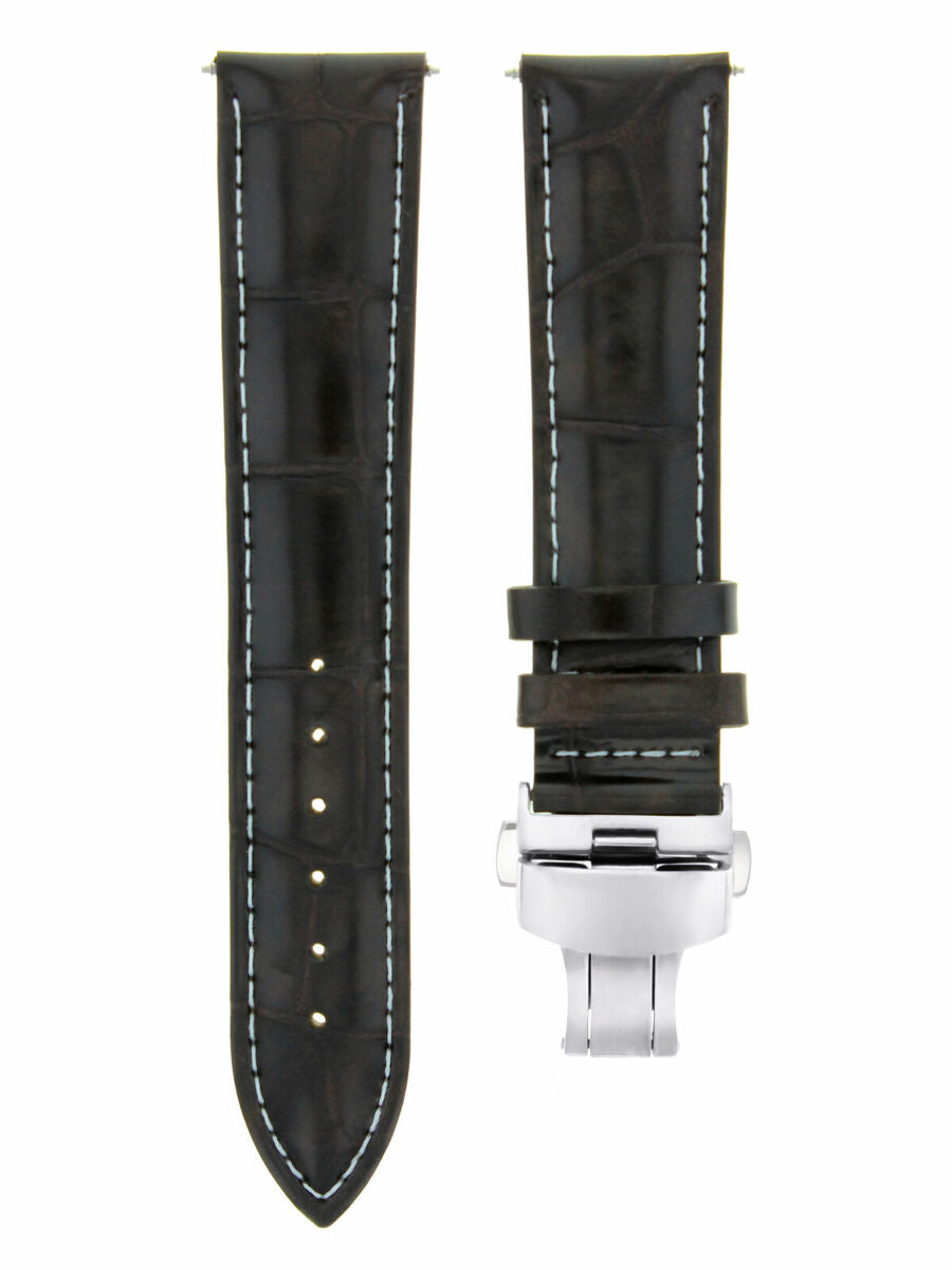 17-24MM REPLACEMENT LEATHER WATCH BAND STRAP WITH CLASP FOR JAEGER LECOULTE, Dark Brown White Stitching, view 2