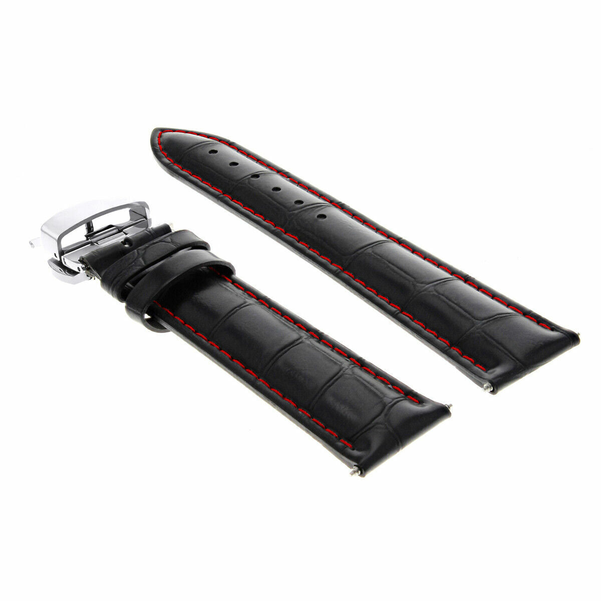 17-24MM REPLACEMENT LEATHER WATCH BAND STRAP WITH CLASP FOR JAEGER LECOULTE, Black with Red Stitching, view 4