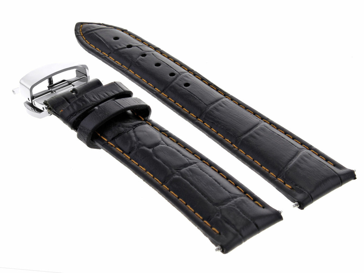 17-24MM REPLACEMENT LEATHER WATCH BAND STRAP WITH CLASP FOR JAEGER LECOULTE, Black with Orange Stitching, view 4