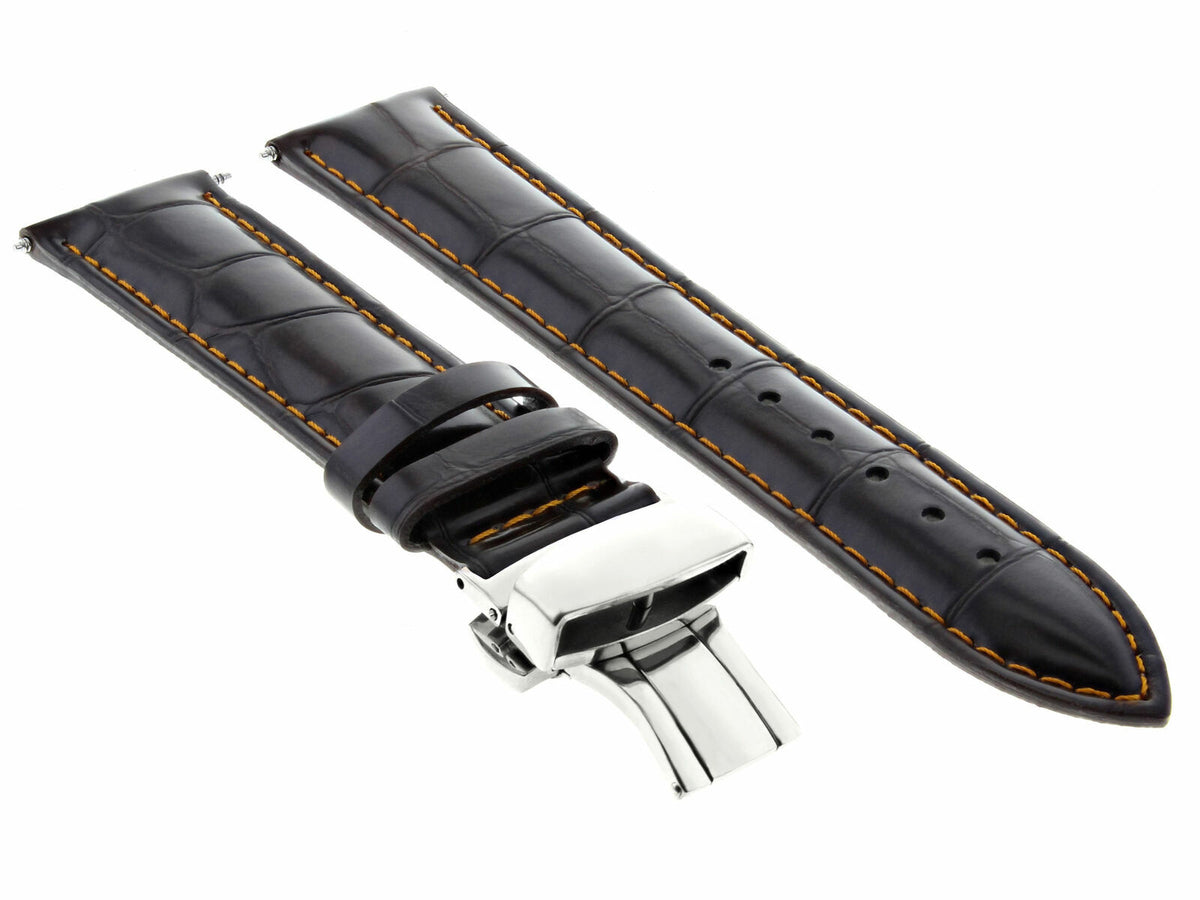 17-24MM REPLACEMENT LEATHER WATCH BAND STRAP WITH CLASP FOR JAEGER LECOULTE, Dark Brown Orange Stitching, view 4