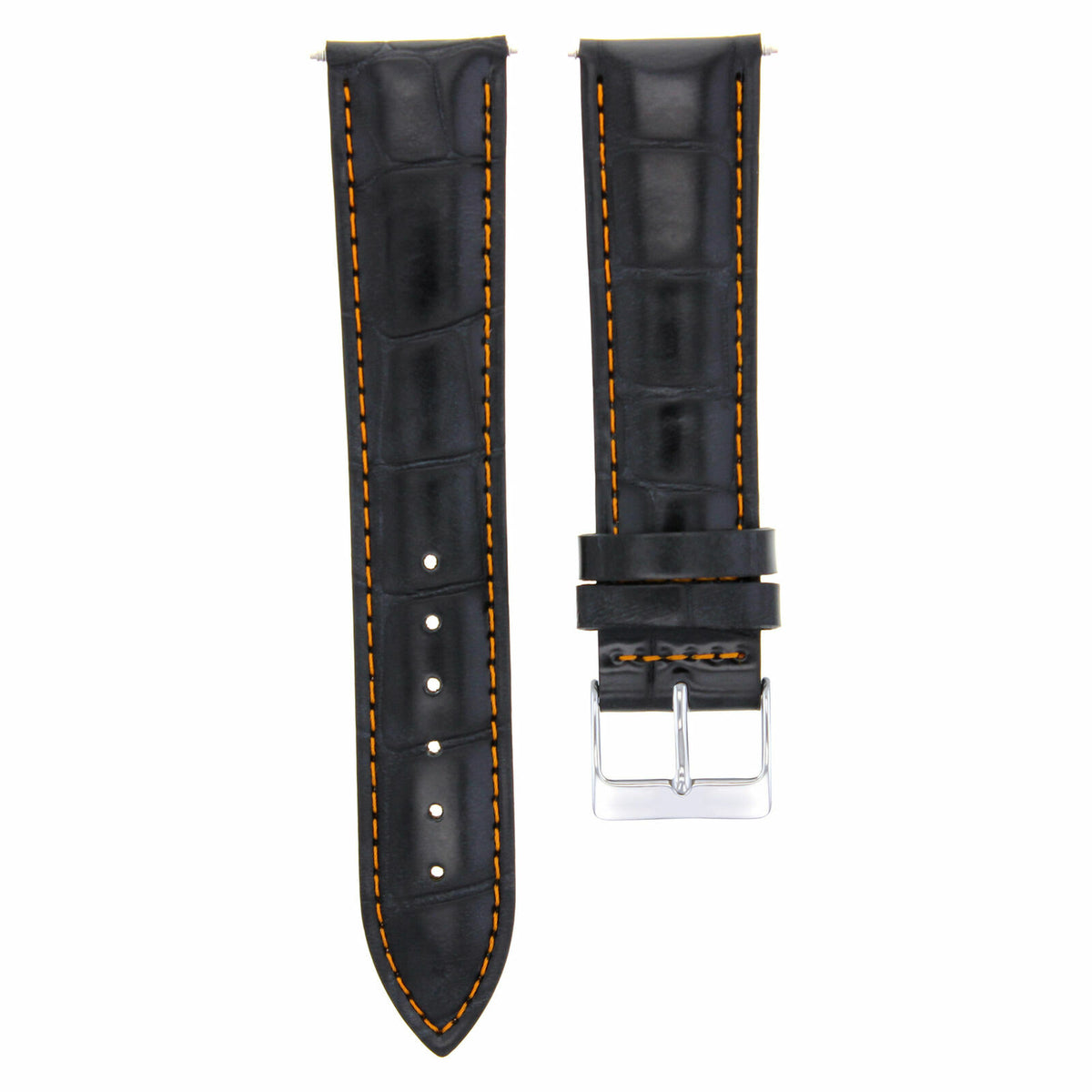 17-24MM LEATHER WATCH STRAP BAND FOR ROLEX DATE DATEJUST SUBMARINER GMT WATCH, Black with Orange Stitching, view 2