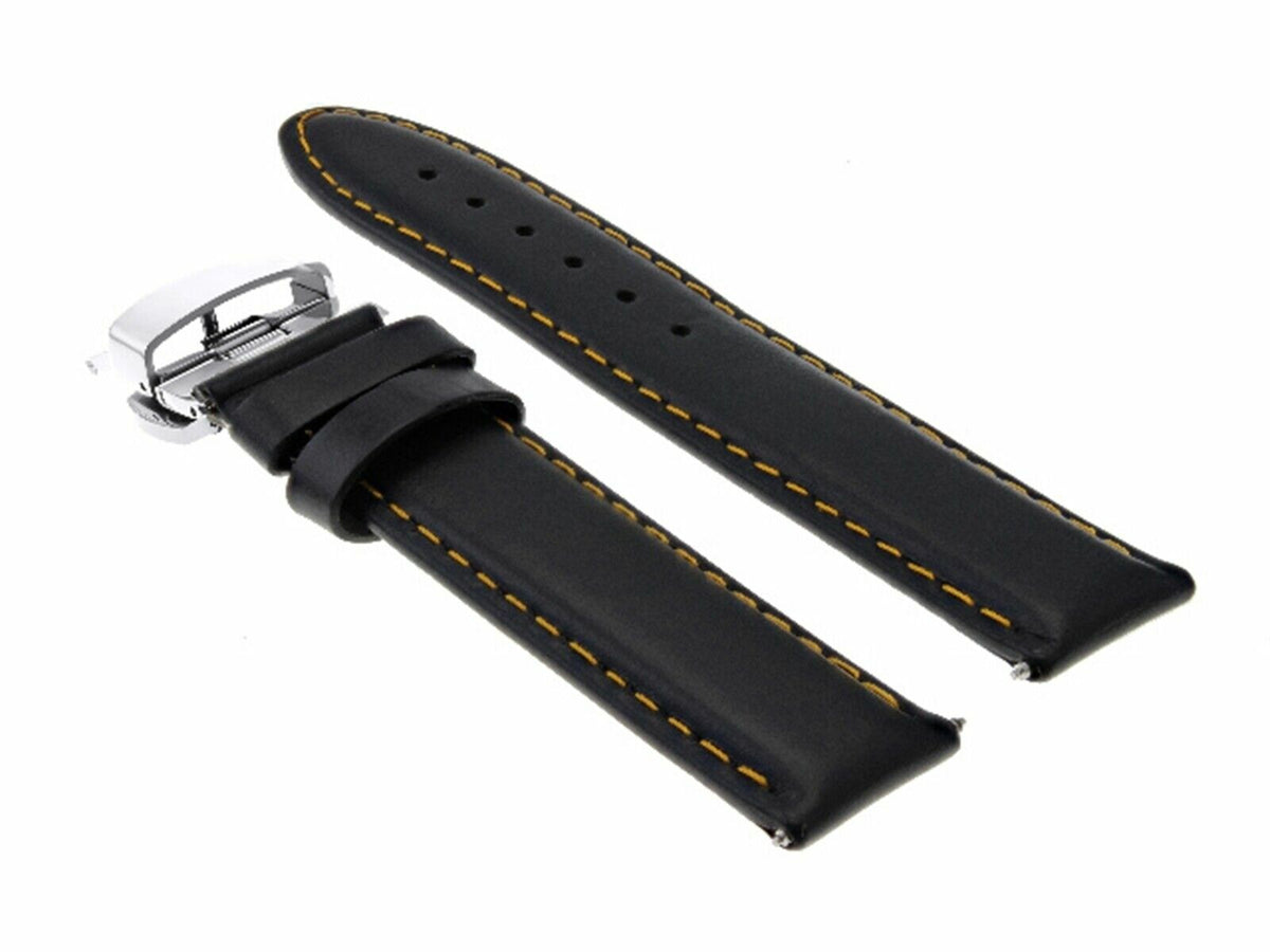 18MM-24MM CLASSIC MENS LEATHER WATCH BAND STRAP SMOOTH WITH CLASP FOR ANONIMO, Black with Orange Stitching, view 4