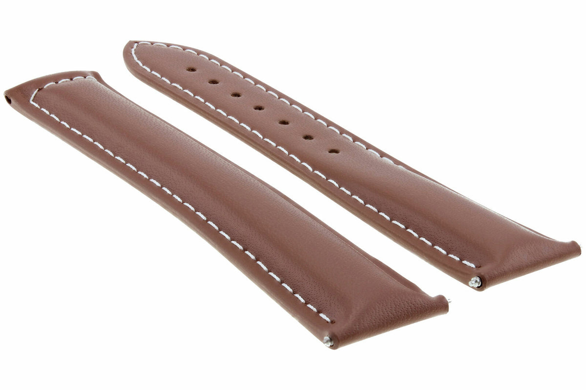 18-19-20-22-24MM LEATHER STRAP SMOOTH BAND FOR OMEGA SEAMASTER 300 PLANET OCEAN, Tan with White Stitching, view 4