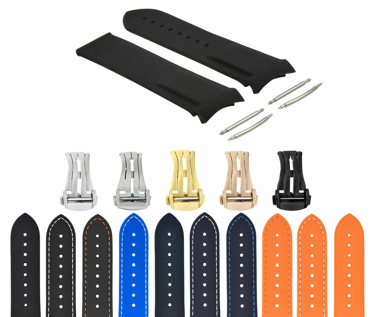 20-22MM Curved End Rubber Diver Strap Band for Omega Seamaster Planet Ocean Clasp