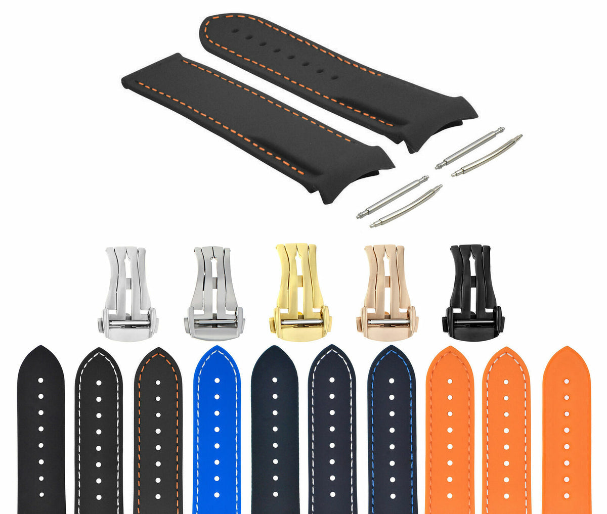 20-22MM Curved End Rubber Diver Strap Band for Omega Seamaster Planet Ocean Clasp