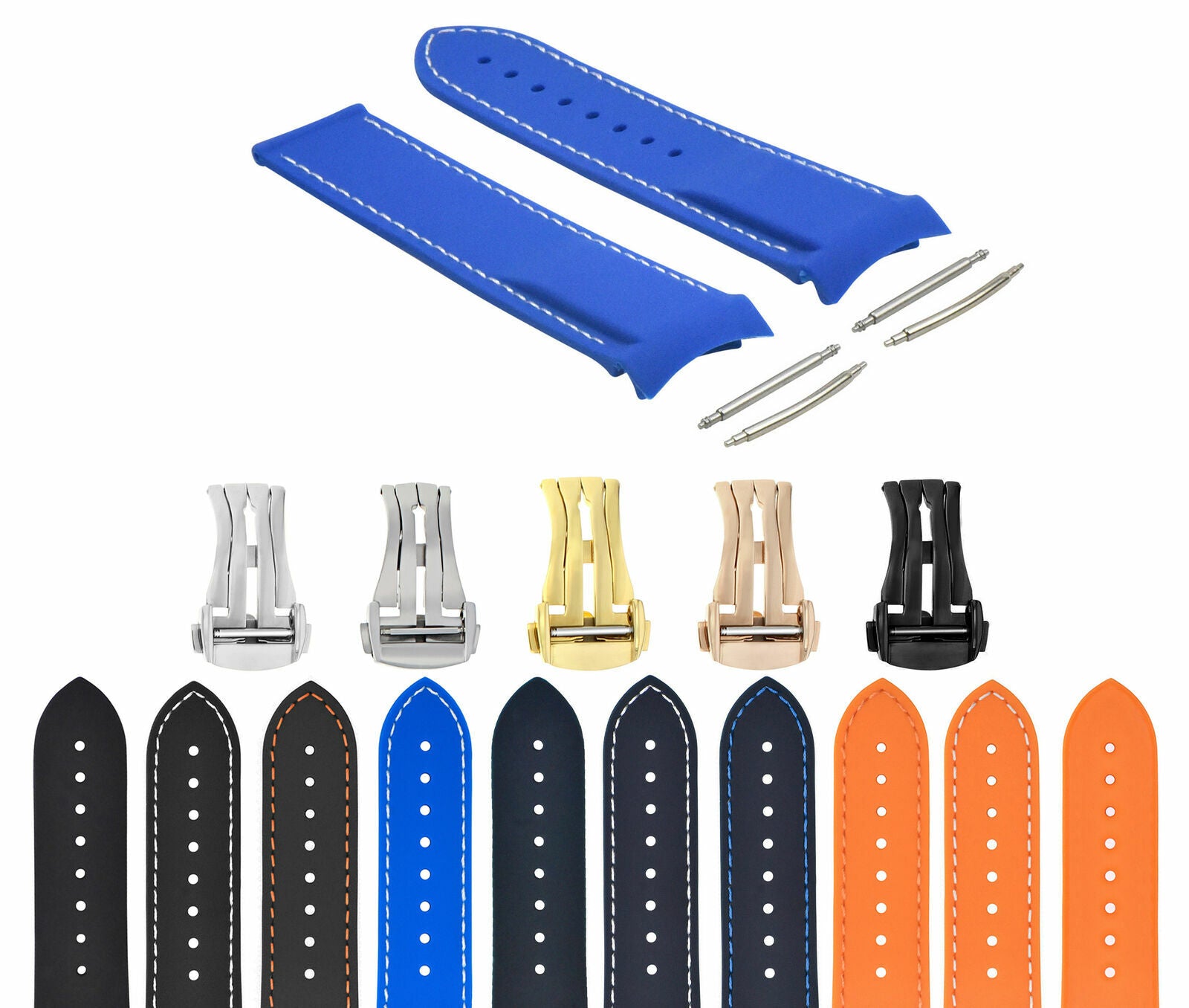 20-22MM CURVED END RUBBER DIVER STRAP BAND FOR OMEGA SEAMASTER PLANET OCEAN CLASP