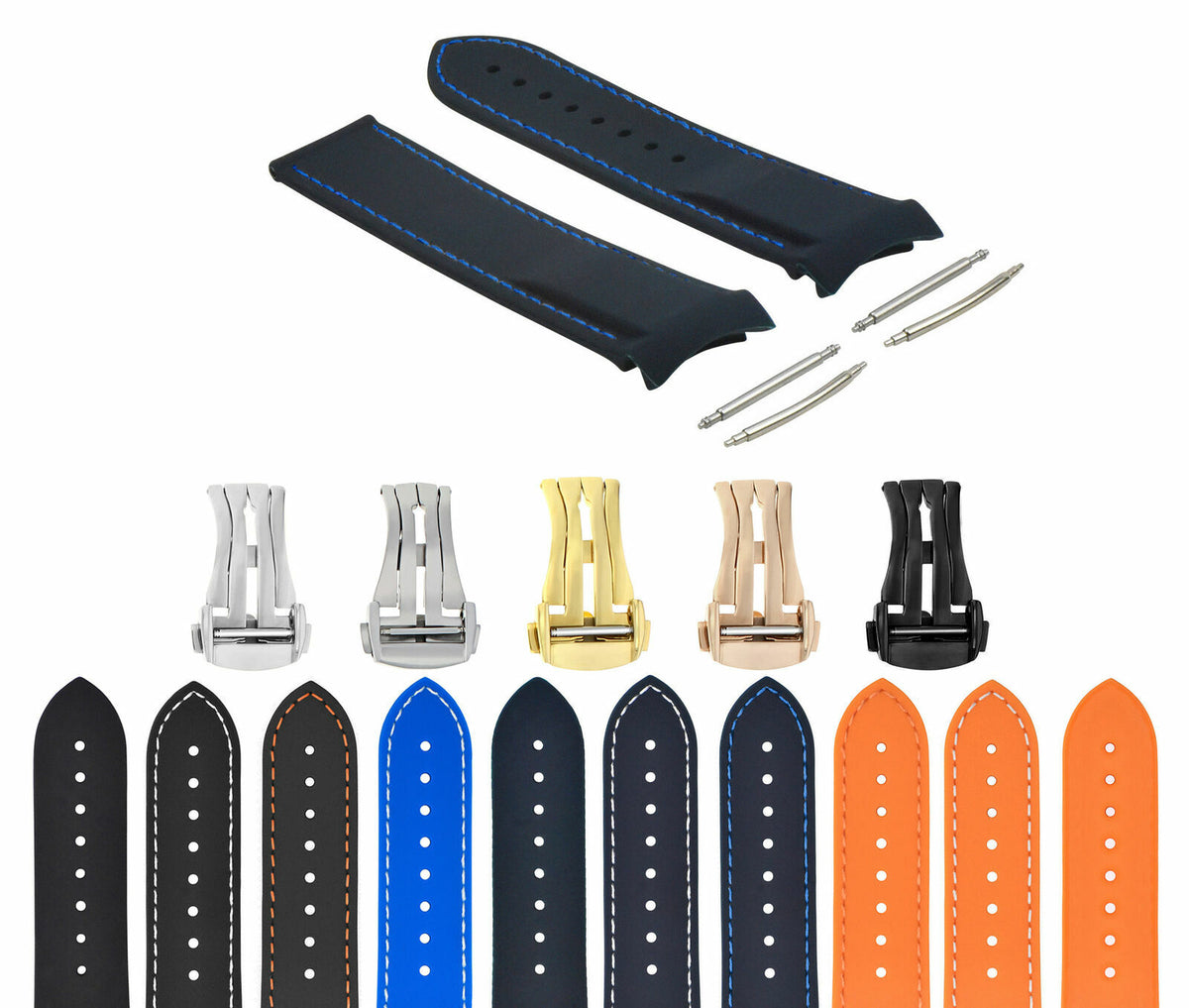 20-22MM Curved End Rubber Diver Strap Band for Omega Seamaster Planet Ocean Clasp