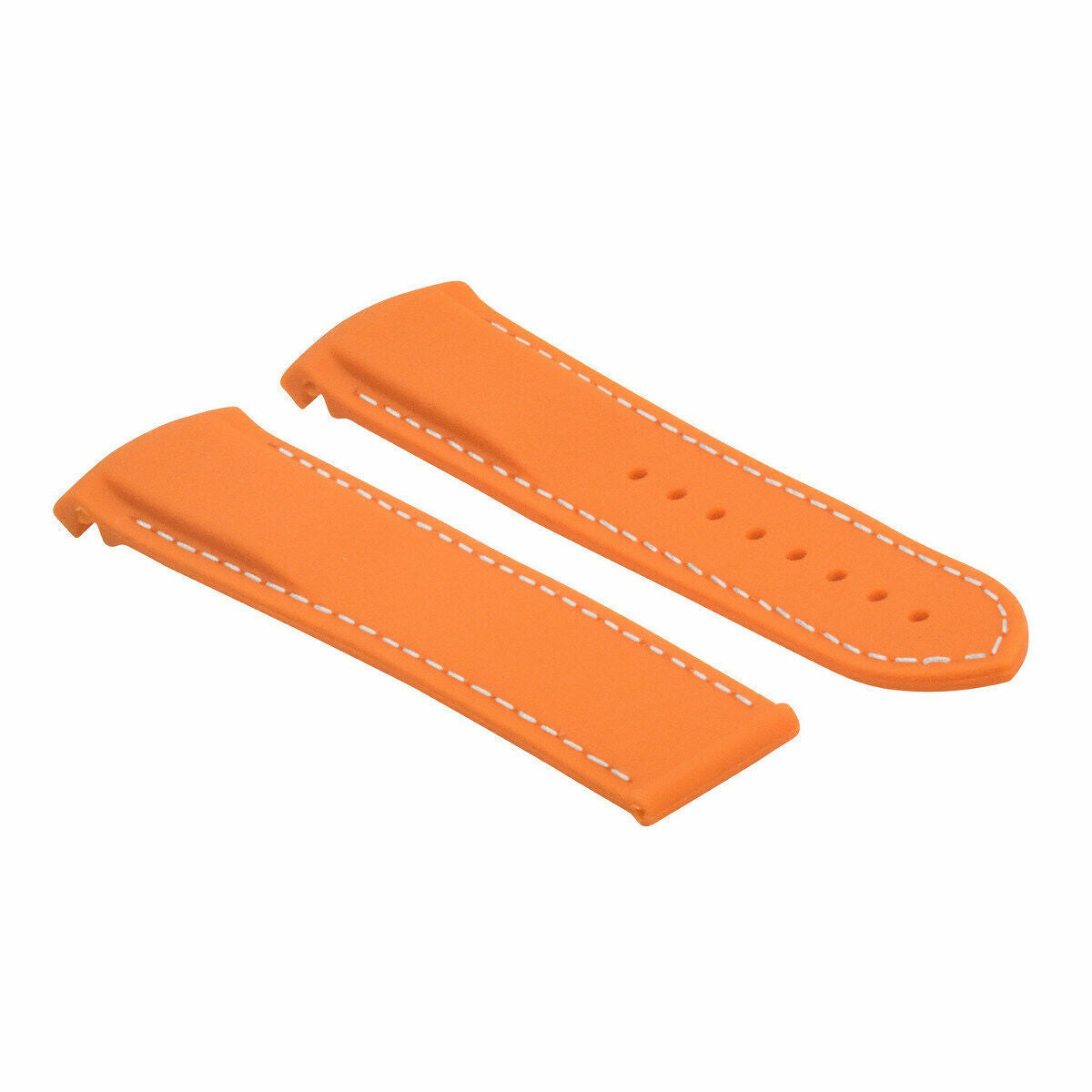 20-22MM CURVED END RUBBER DIVER STRAP BAND FOR OMEGA SEAMASTER PLANET OCEAN CLASP, Orange with White Stitching, front view