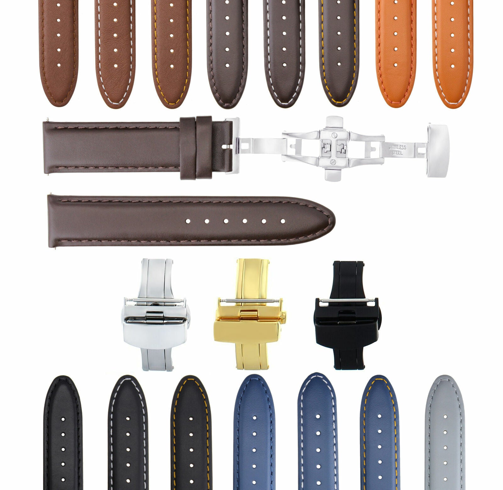 LEATHER BAND STRAP SMOOTH DEPLOYMENT CLASP FOR CHOPARD - 24MM