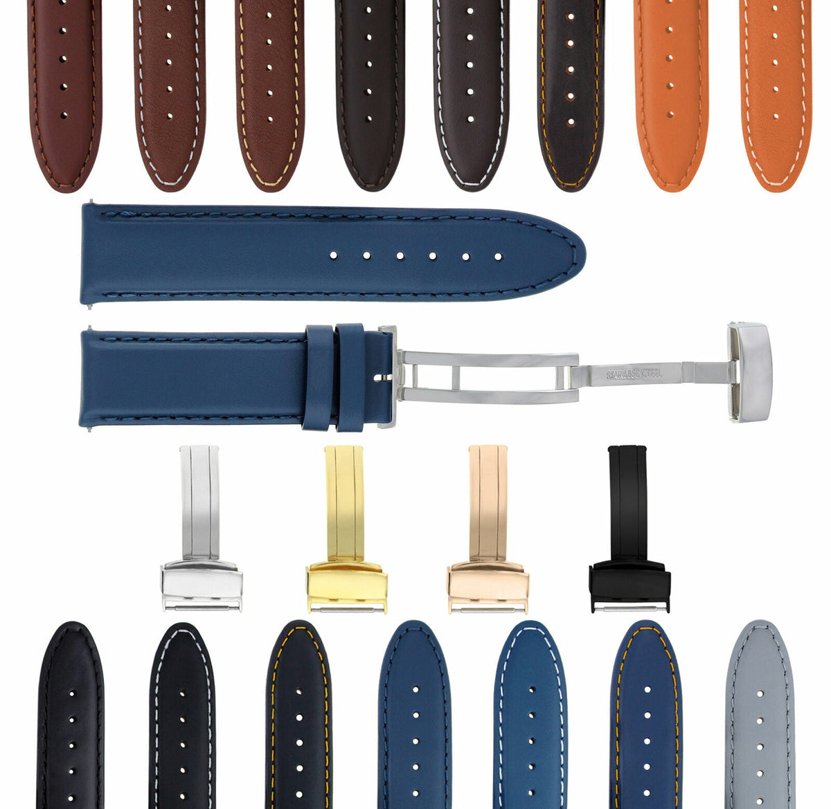 18MM 19MM 20MM 22MM 24MM CLASSIC MENS LEATHER WATCH BAND STRAP SMOOTH FOR CASIO