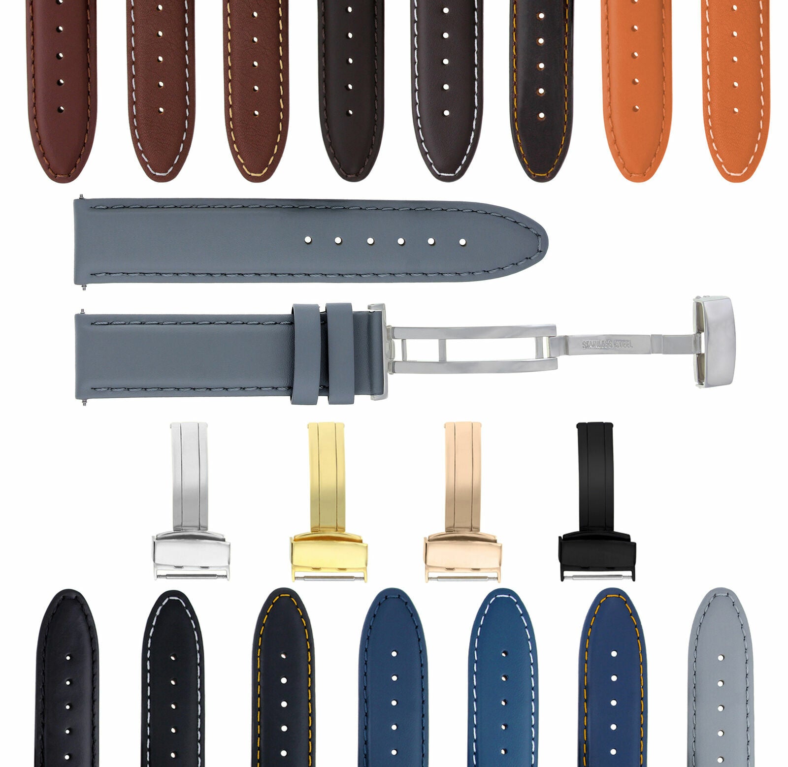 18-24MM GENUINE LEATHER BAND STRAP SMOOTH CLASP FOR BREITLING