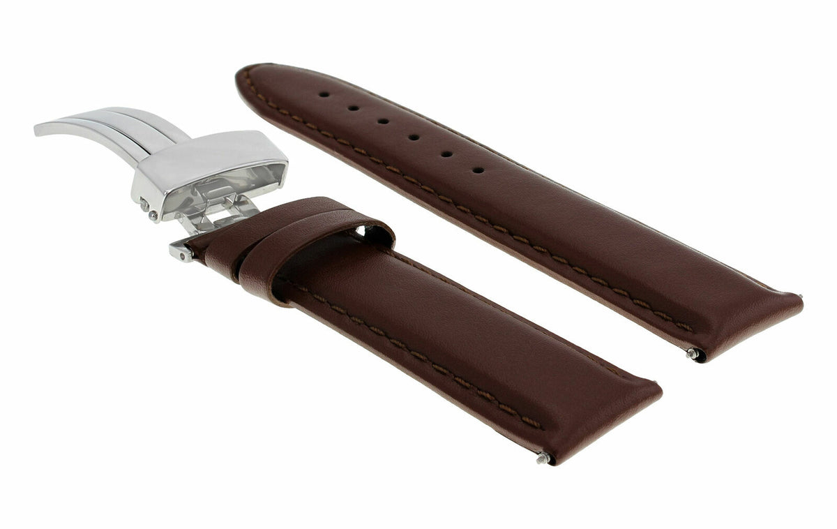 18MM 19MM 20MM 22MM 24MM LEATHER WATCH BAND STRAP SMOOTH WITH CLASP FOR LONGINES, Light Brown, view 4
