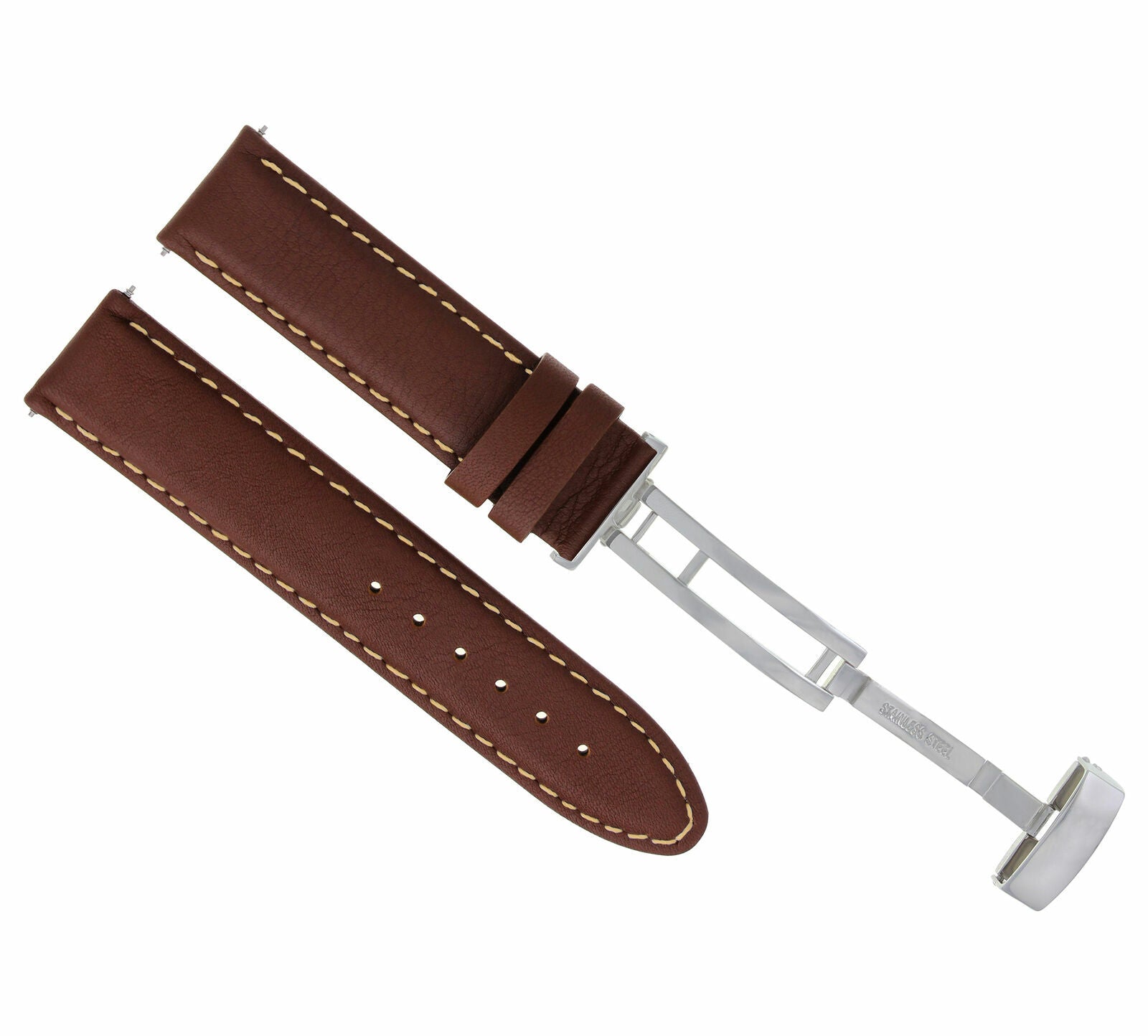 GENUINE LEATHER BAND SMOOTH STRAP CLASP FOR LONGINES - 24MM