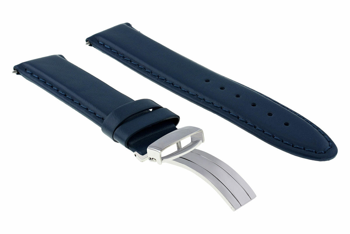 18-19-20-22-24MM CLASSIC MENS LEATHER BAND SMOOTH STRAP FOR BULOVA WATCH + CLASP, Blue, front view