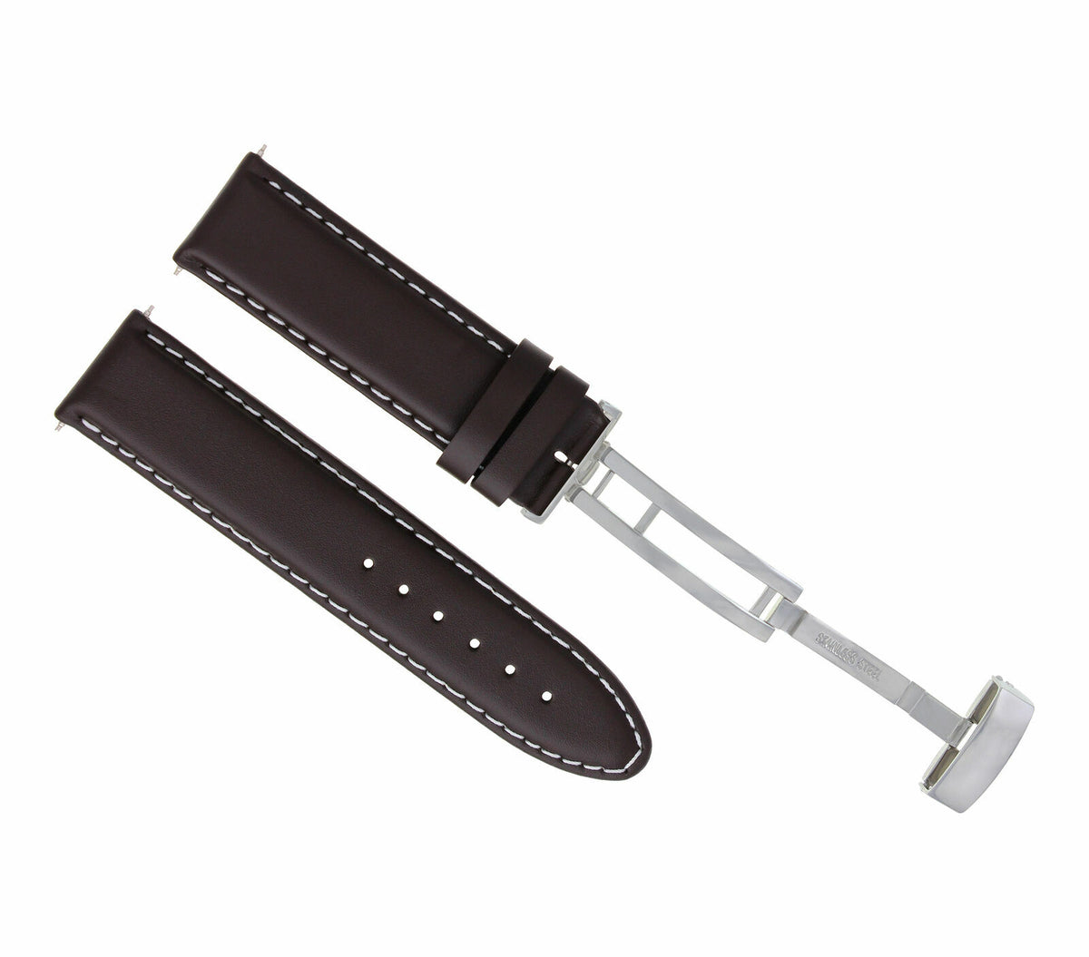 18-19-20-22-24MM CLASSIC MENS LEATHER BAND SMOOTH STRAP FOR BULOVA WATCH + CLASP, Dark Brown White Stitching, view 3