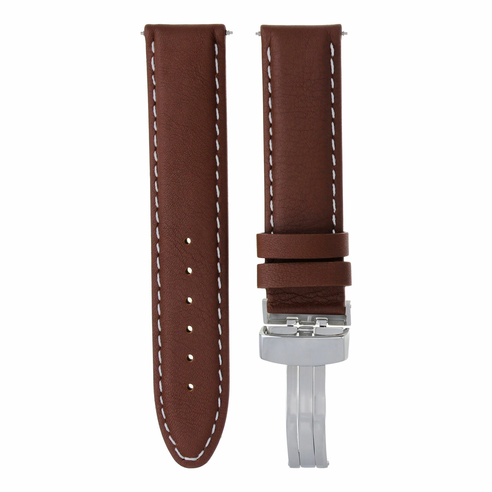 GENUINE LEATHER WATCH BAND SMOOTH DEPLOYMENT CLASP FOR ROLEX - 24MM
