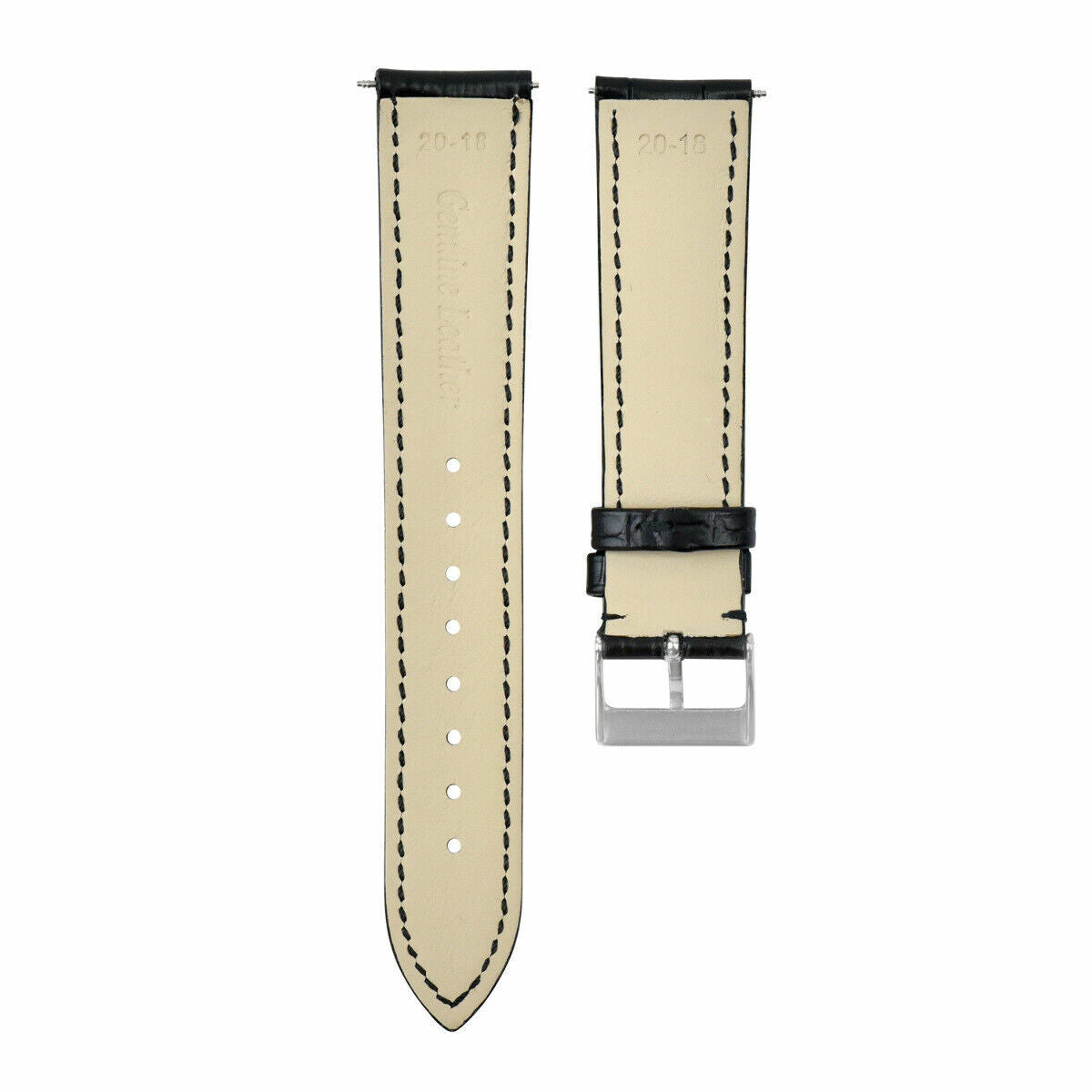 20MM LEATHER WATCH BAND STRAP FOR PATEK PHILLIPE WATCH BLACK 20/18MM LONG