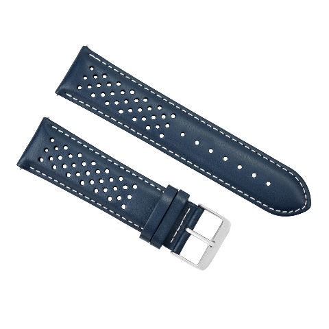 22MM FOR TAG HEUER CARRERA PERFORATED LEATHER STRAP WATCHBAND QUICK RELEASE BLUE