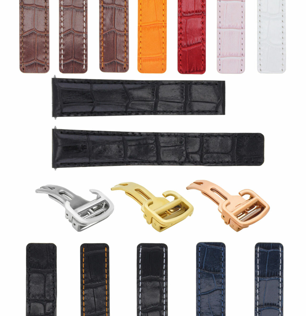 18-20MM LEATHER WATCH BAND STRAP FOR CARTIER TANK SOLO FRANCAISE DEPLOYMEN CLASP, Black