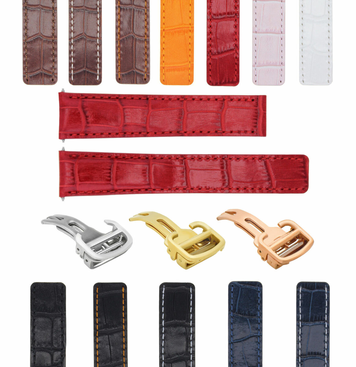 18-20MM LEATHER WATCH BAND STRAP FOR CARTIER TANK SOLO FRANCAISE DEPLOYMEN CLASP, Red