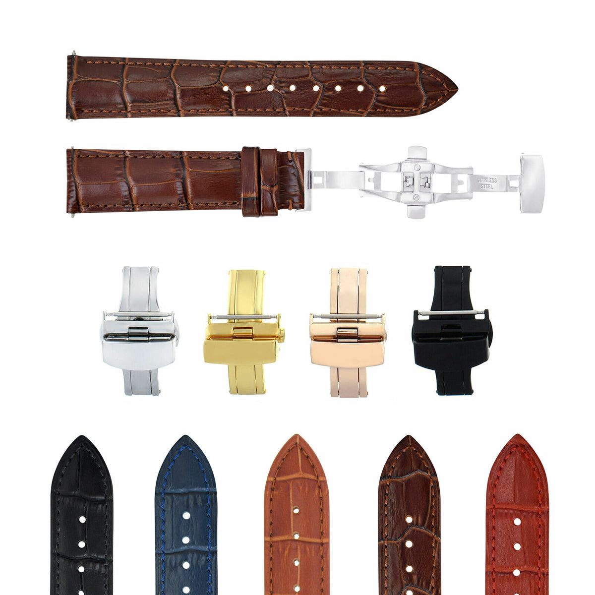 20-22-24MM LEATHER WATCH BAND STRAP FOR PATEK PHILIPPE + DEPLOYMENT CLASP, Dark Brown