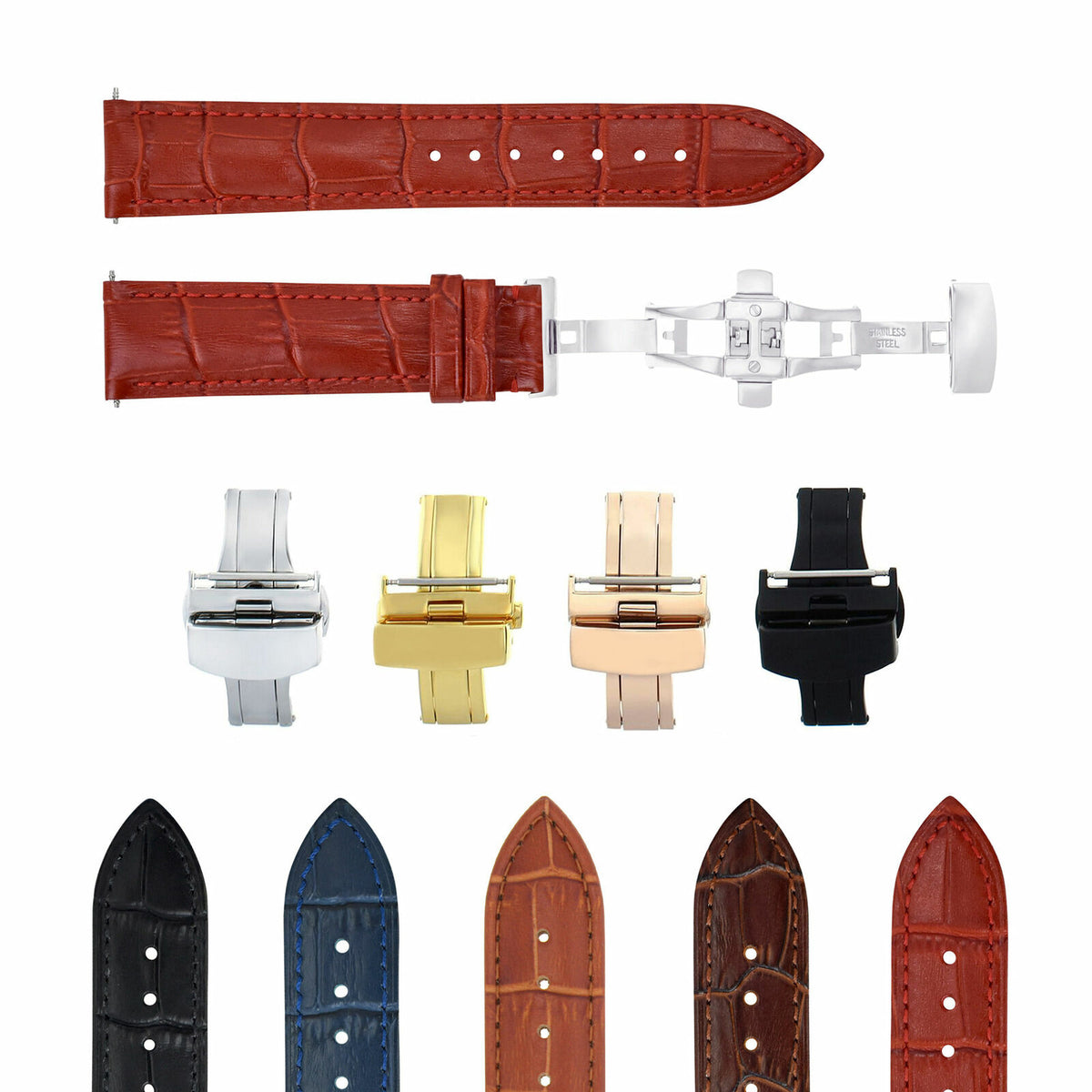 20-22-24MM LEATHER WATCH BAND STRAP FOR PATEK PHILIPPE + DEPLOYMENT CLASP, Red