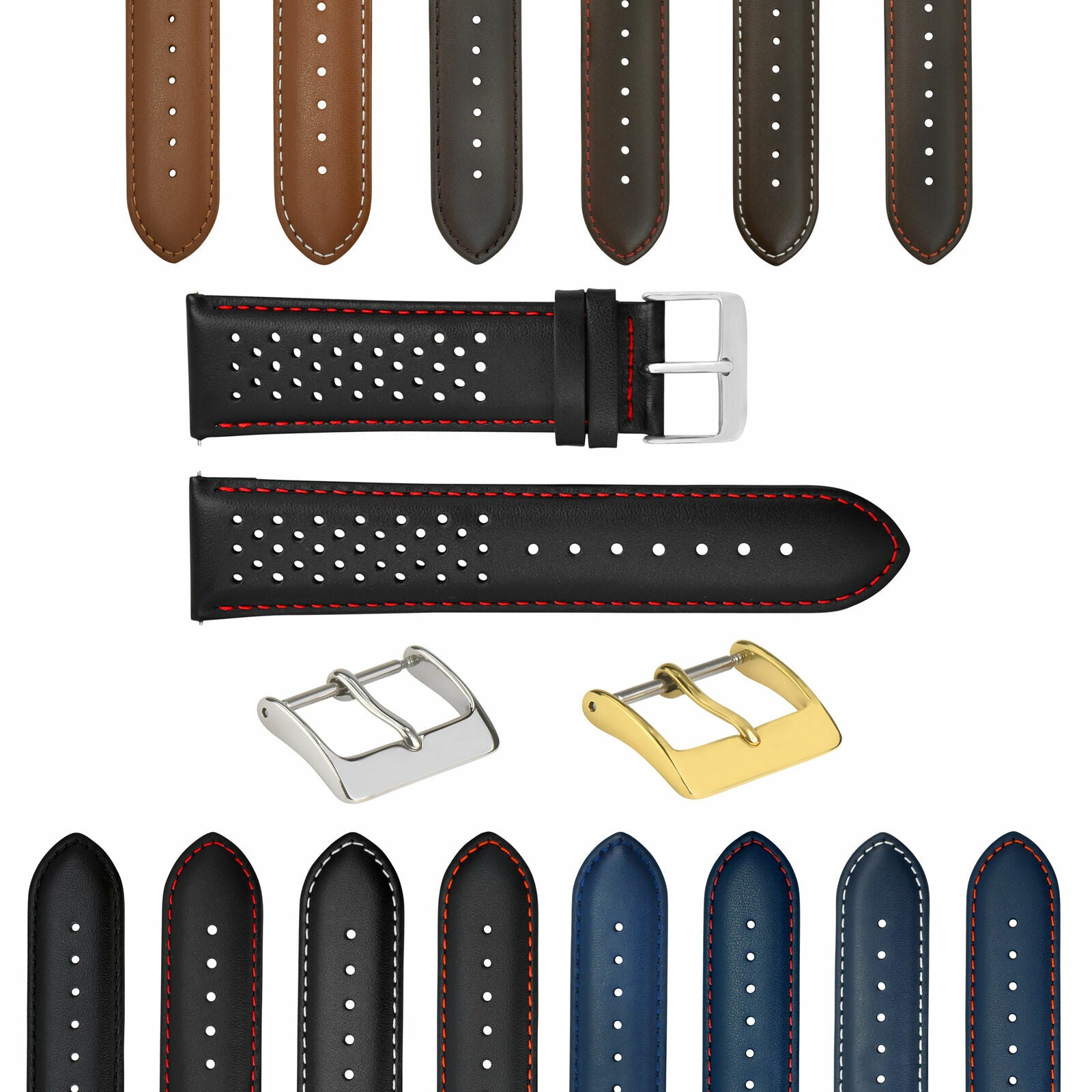 PERFORATED LEATHER RALLY WATCH STRAP BAND - QUICK RELEASE 18-19-20-21-22-23-24MM