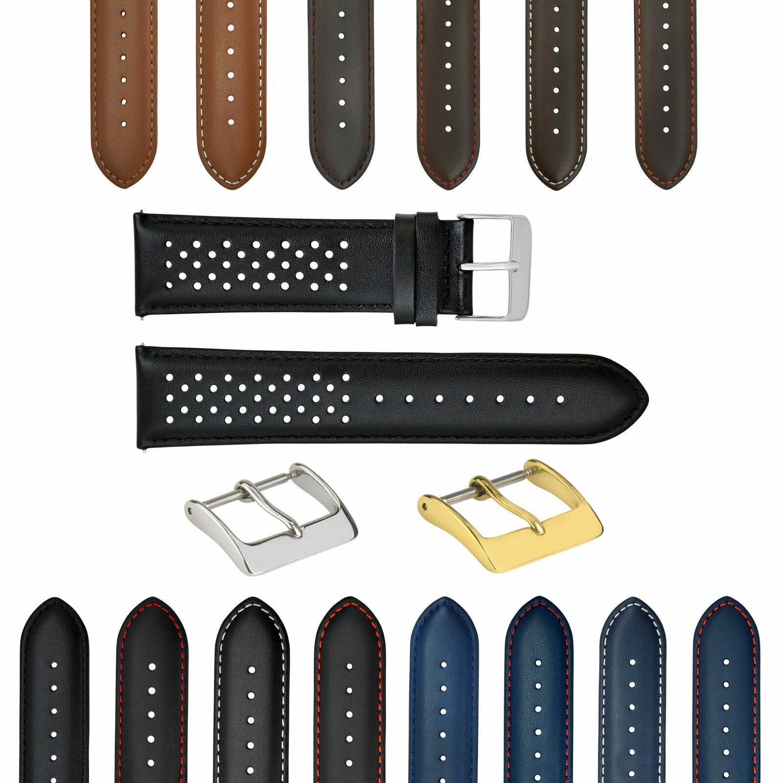 PERFORATED LEATHER RALLY WATCH STRAP BAND - QUICK RELEASE - 20MM