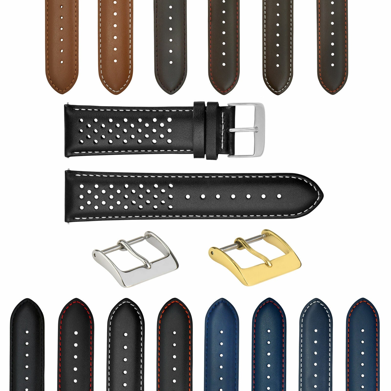 18MM-24MM PERFORATED LEATHER STRAP QUICK RELEASE FOR UNIVERSAL WATCH BAND