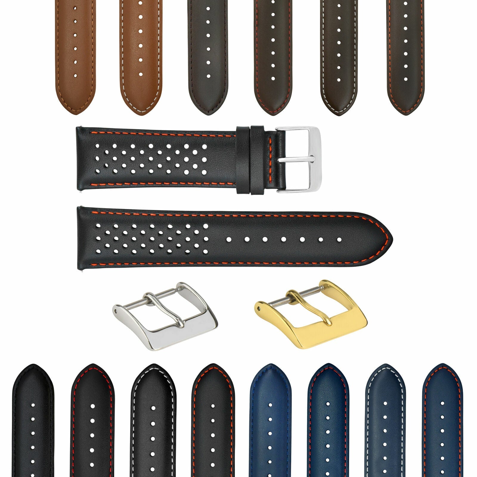 18-19-20-21-22-23-24MM PERFORATED LEATHER WATCH BAND STRAP FOR CITIZEN EZ RELEAS - Silver